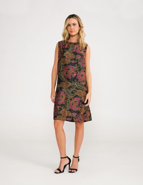 Vestido Curto Estampado Floral Banana - Preto