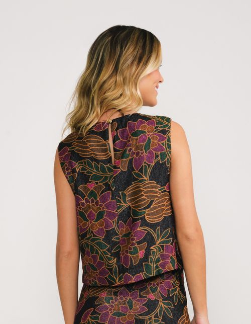 Blusa Estampada Floral Banana - Preto