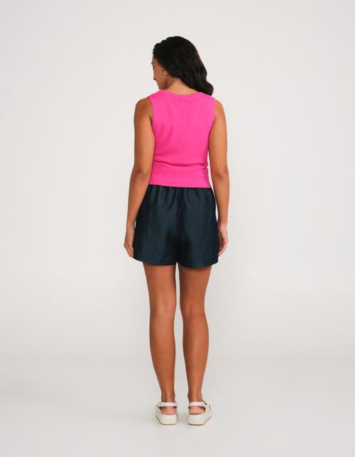 Blusa Tricot Decote Redondo Canelado - Pink