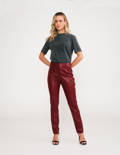 Calça Skinny Pu Detalhe Ziper - Vinho