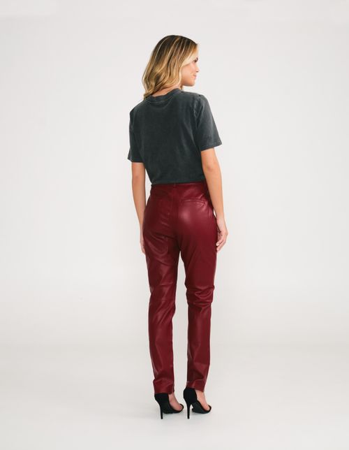 Calça Skinny Pu Detalhe Ziper - Vinho