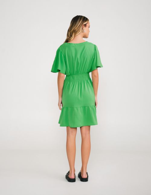 Vestido Curto Acinturado Detalhe Botões - Verde