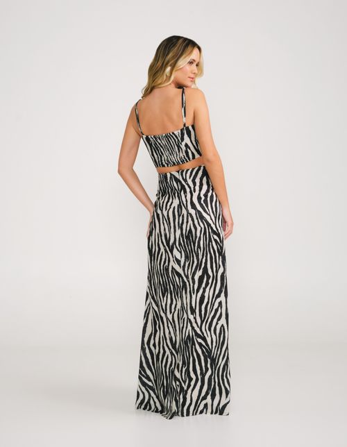 Vestido Longo Corset Estampado Zebra - Off White