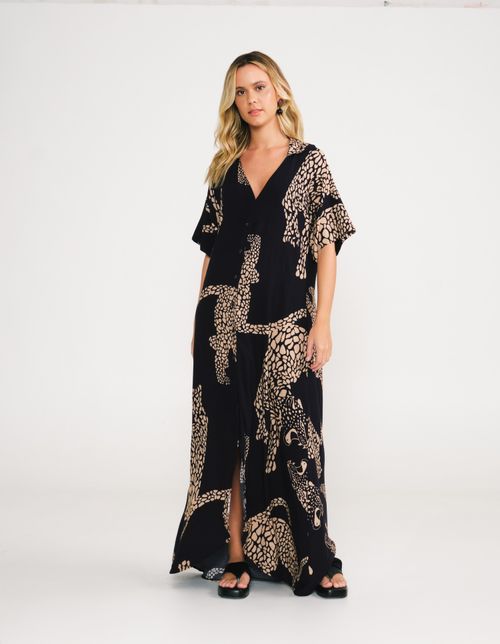 Chemise Estampado Onça P&b - Preto