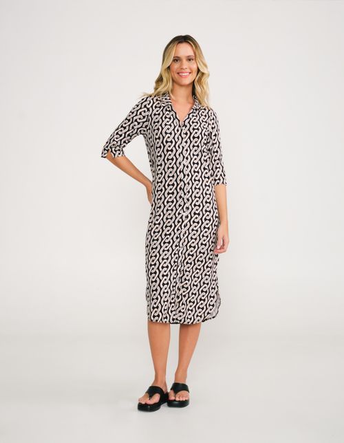 Vestido Midi Estampado - Preto