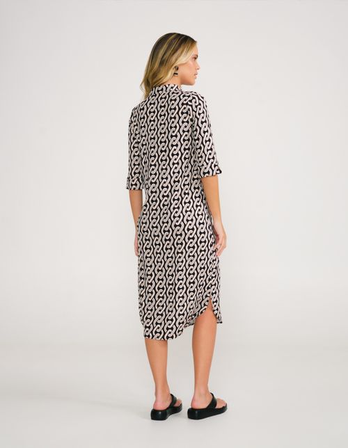 Vestido Midi Estampado - Preto