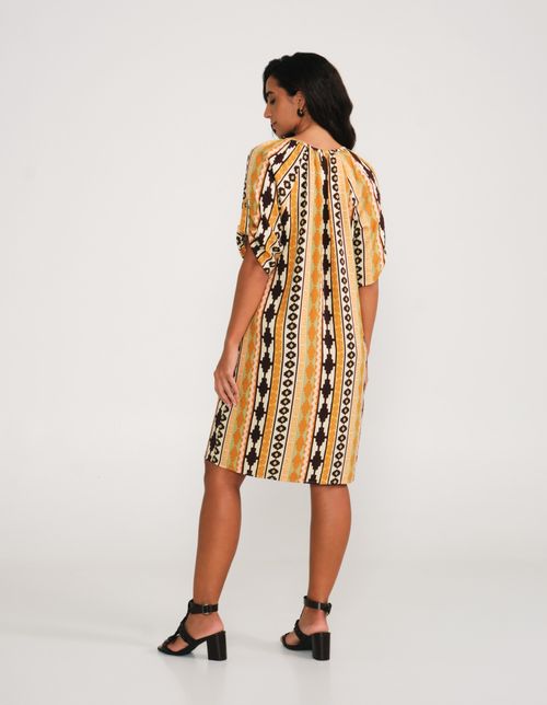 Vestido Curto Estampado Asteca - Areia