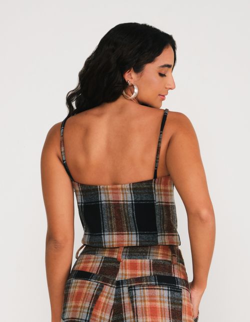 Blusa Cropped Xadrez Fechamento em Ziper - Xadrez