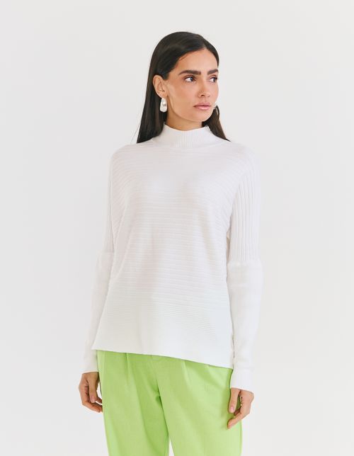 Blusa Tricot Ampla Gola Alta - Branco