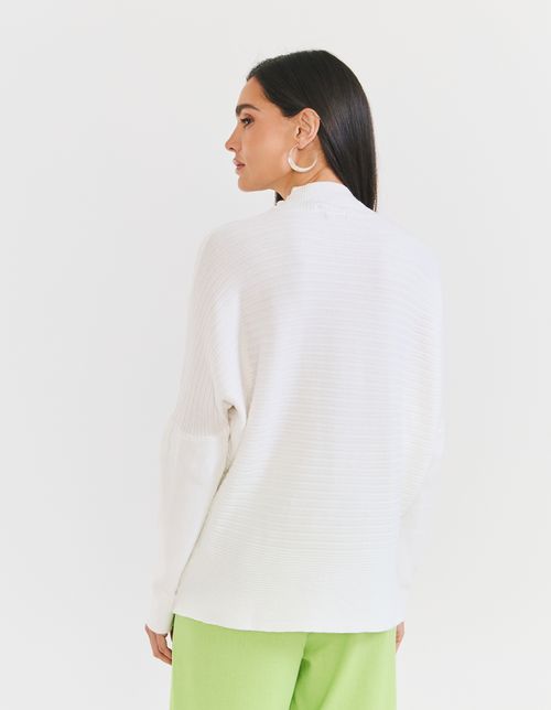 Blusa Tricot Ampla Gola Alta - Branco