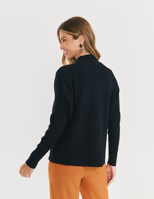 Blusa Tricot Ampla Gola Alta - Preto