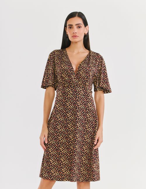 Vestido Curto Estampado Onça Pixel - Marrom