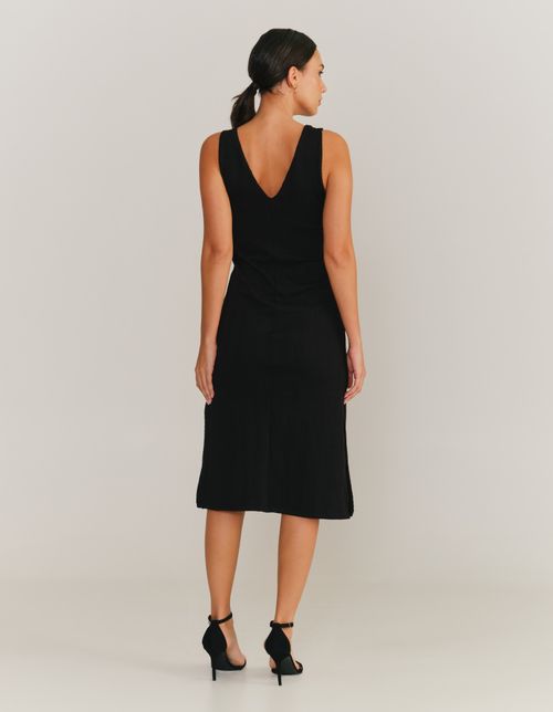 Vestido Midi Decote v Textura - Preto