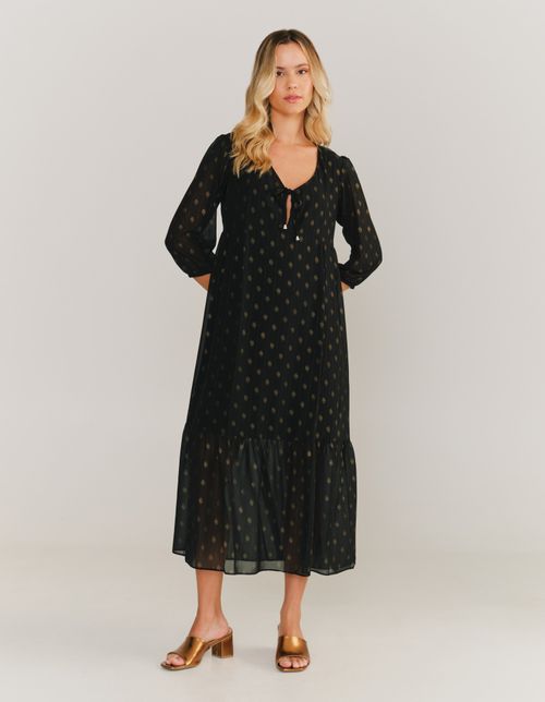 Vestido New Longo Amplo Detalhe Busto Amarracao - Preto
