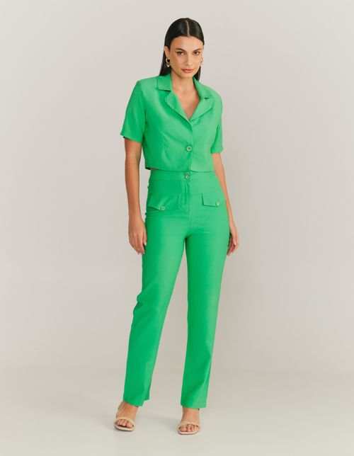 Calça Reta Bolsos Frontais - Verde Bandeira