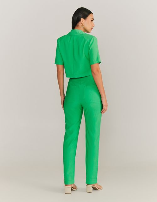 Calça Reta Bolsos Frontais - Verde Bandeira