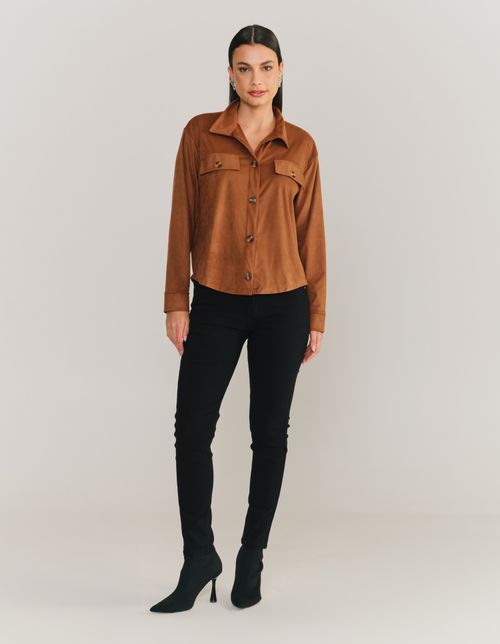Camisa Suede Botoes - Marrom
