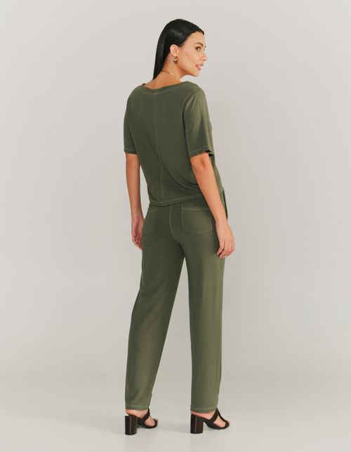 Calça Moletinho Detalhe Botão - Verde Militar