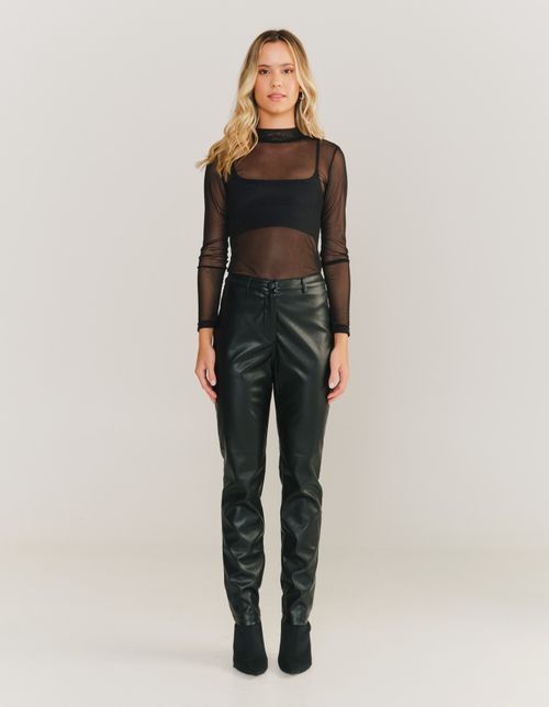 Calça Skinny Pu Detalhe Ziper - Preto