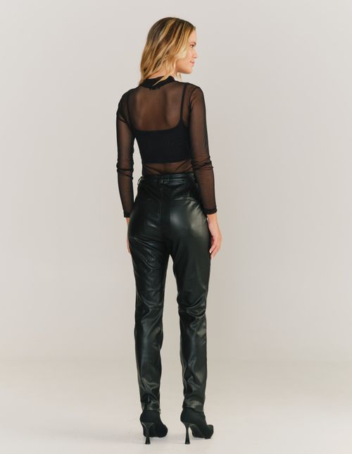 Calça Skinny Pu Detalhe Ziper - Preto