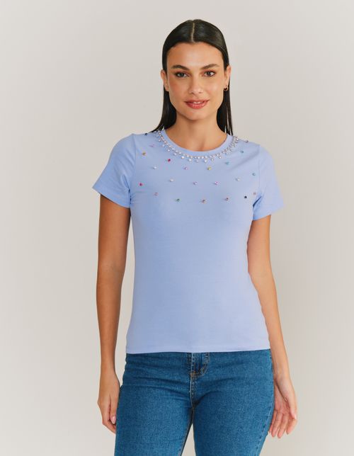t Shirt Detalhes Pedras - Lilas