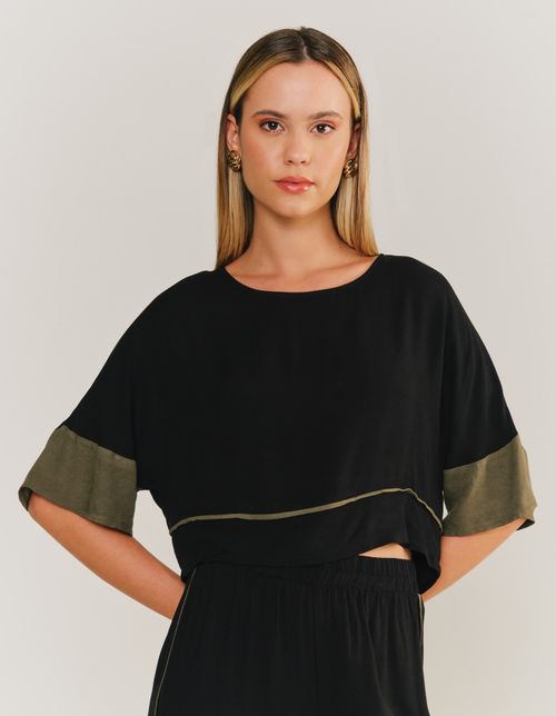 Blusa Bicolor Friso Contraste - Verde Militar