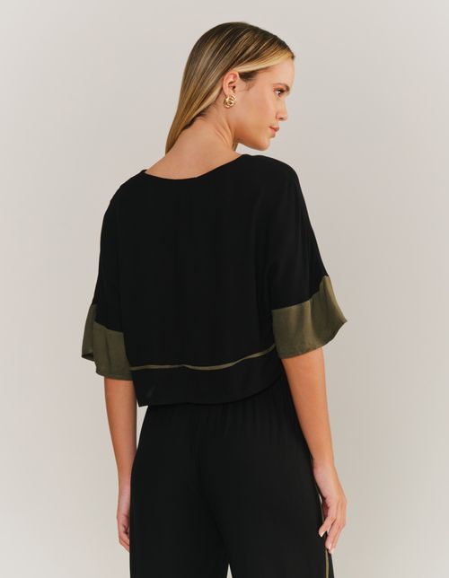 Blusa Bicolor Friso Contraste - Verde Militar