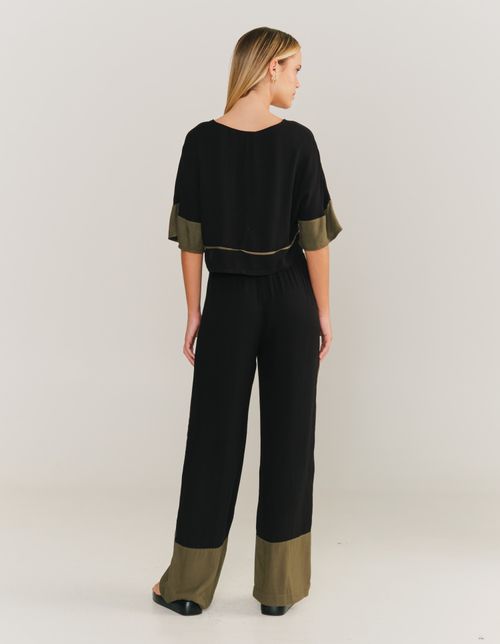 Calca Bicolor Friso Contraste - Verde Militar