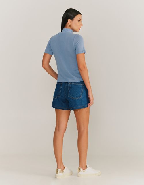 Short Clochard Com Elástico Cós - Denim Medio