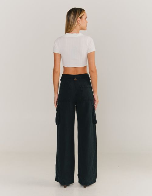Blusa Cropped Tricot Gola Polo - Off White