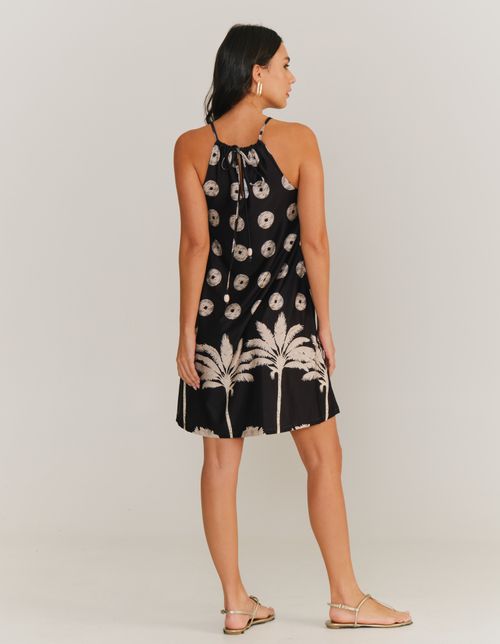 Vestido Curto Estampado Ventos - Preto