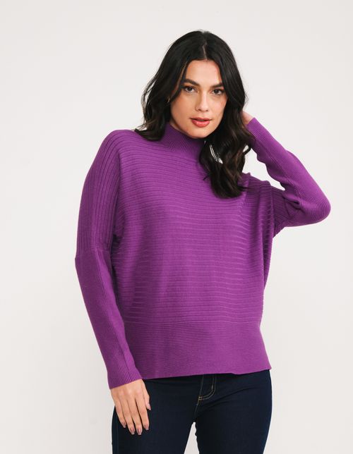 Blusa Tricot Ampla Gola Alta - Roxo