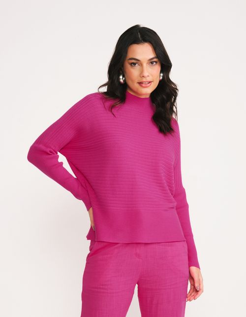 Blusa Tricot Ampla Gola Alta - Pink
