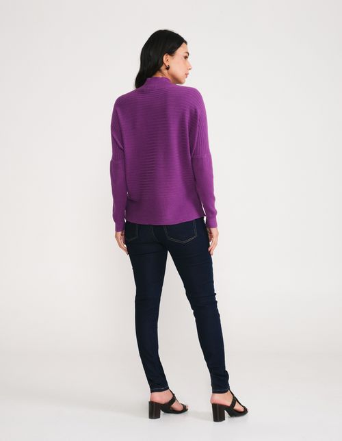 Blusa Tricot Ampla Gola Alta - Roxo