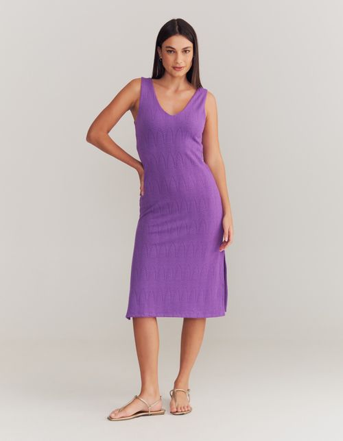Vestido Midi Decote v Textura - Roxo