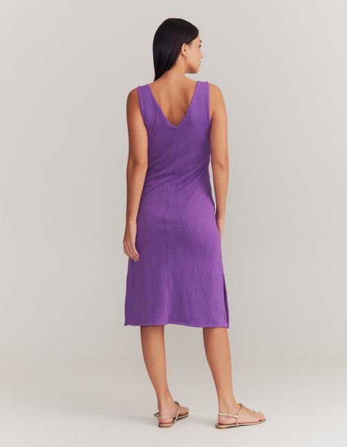 Vestido Midi Decote v Textura - Roxo
