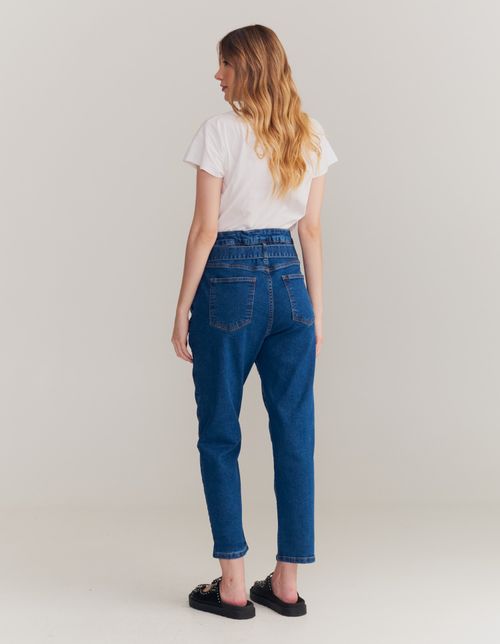 Calça Jeans Confort Clochard Com Cinto - Denim Medio