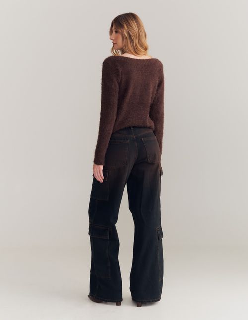 Calça Sarja Cargo Cintura Alta - Preto