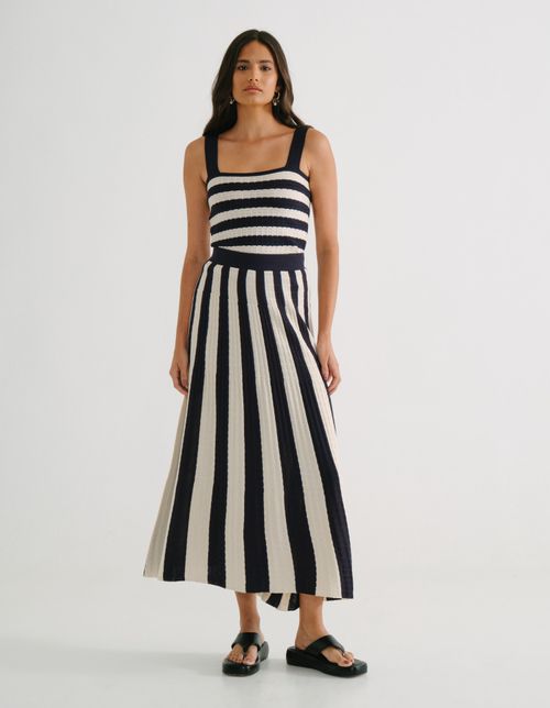 Saia Tricot Listrado - Azul Marinho C/ Areia
