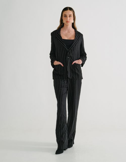 Blazer Linho Listrado - Preto