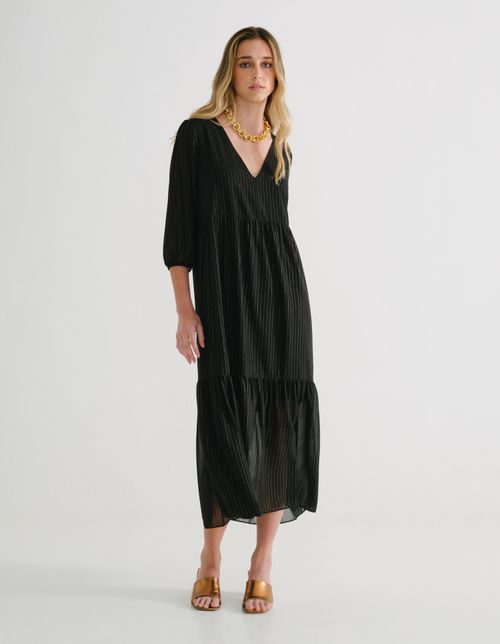 Vestido New Longo Lurex Listra - Preto