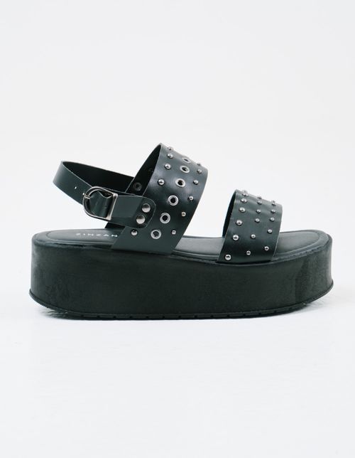 Sandália Plataforma Rebites - Preto Com Ferragem
