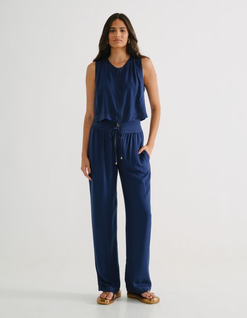 Blusa Recortes Twill - Azul Marinho