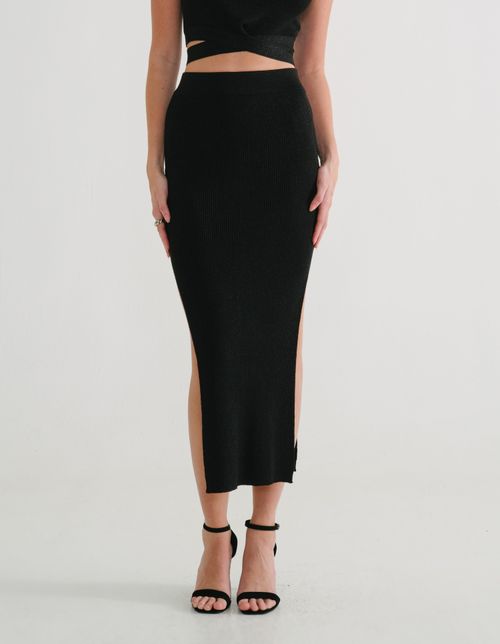 Saia Tricot Midi Lurex - Preto