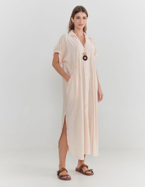 Chemise Manga Curta Botões - Bege