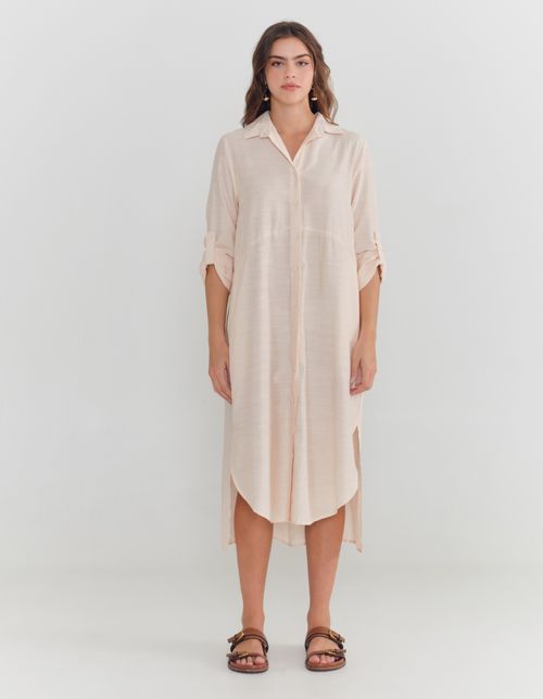 Chemise Com Punho e Aleta - Bege