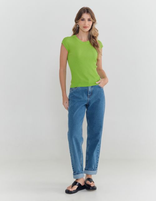 Blusa Tricot Canelada Modal - Verde Lima