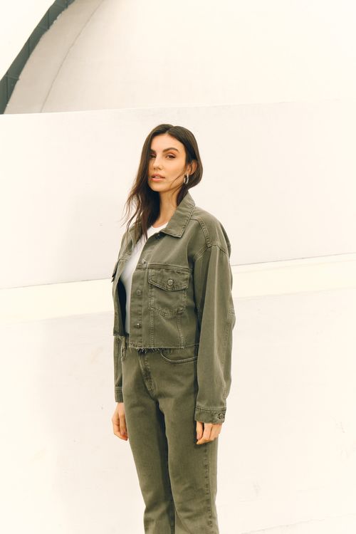 Jaqueta Cropped Sarja Color - Verde