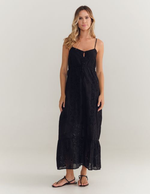 Vestido New Longo Laise Alças - Preto