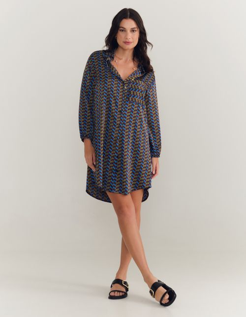 Chemise Curto Estampado Drops - Preto